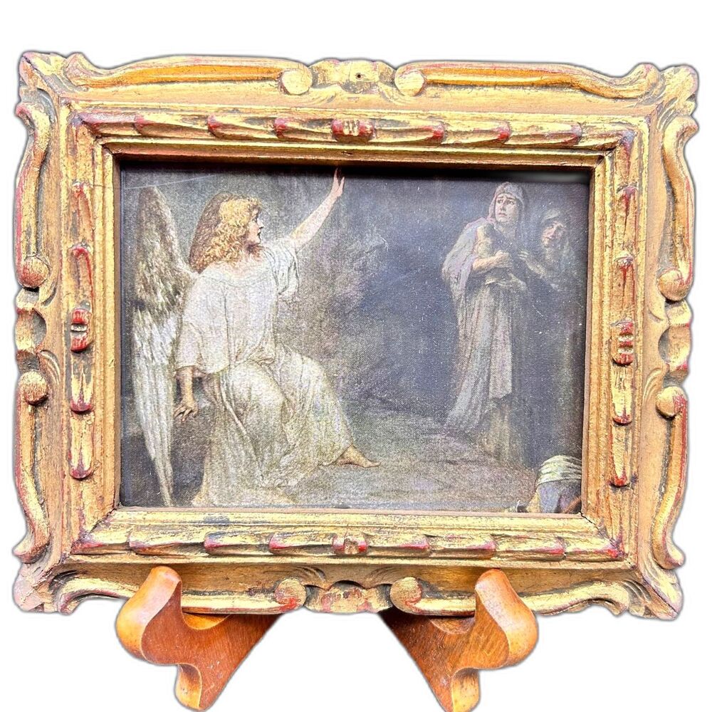 Religious Framed Print of Angel Ornate Wooden Frame (A)
